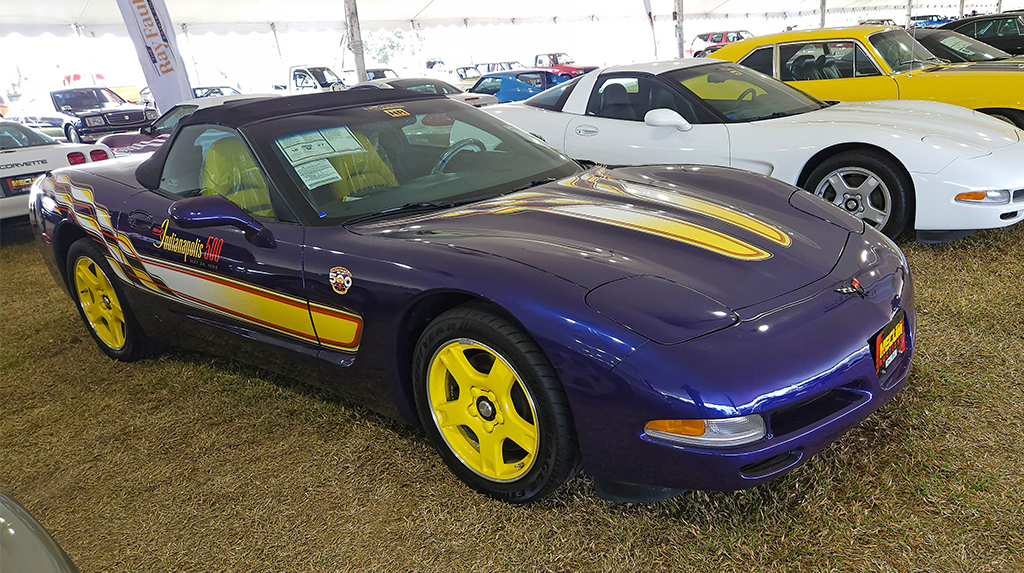 The C5 Corvette had to wait till its second year before it was tabbed to lead the Indy 500 field in 1998. GM/Corvette designer Kip Wasenko developed a special paint scheme for the Indy 500 Corvette that definitely made the car stand out. That same scheme was used for the 1998 pace car package, a $5,794.99 option for the C5 that included the TREMEC T-56 6-speed transmission. When new, this car had a window-sticker price of $50,744, but when the auction ended, this 1998 Indy 500 pace car sold for $49,500.