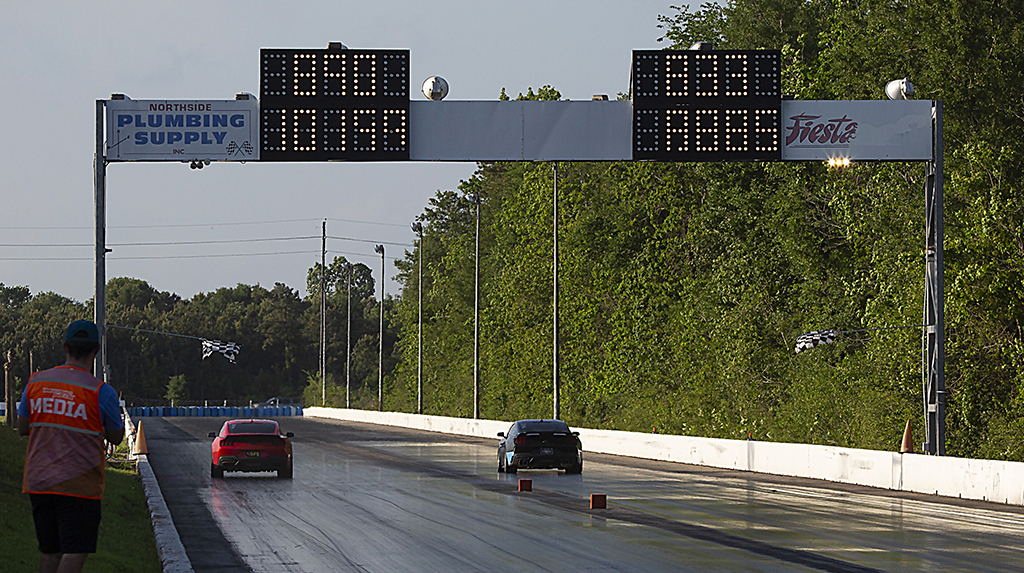 Jesse Rdoriguez crosses the finish line ahead of Saul Contreras during the TREMEC Stick Shift Shootout at Mustang Week Texas 2026