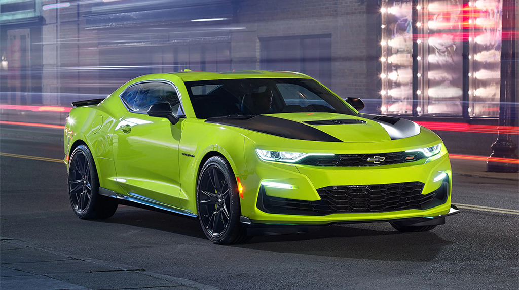 2019 Chevrolet Camaro SS painted in factory yellow-green color named Shock